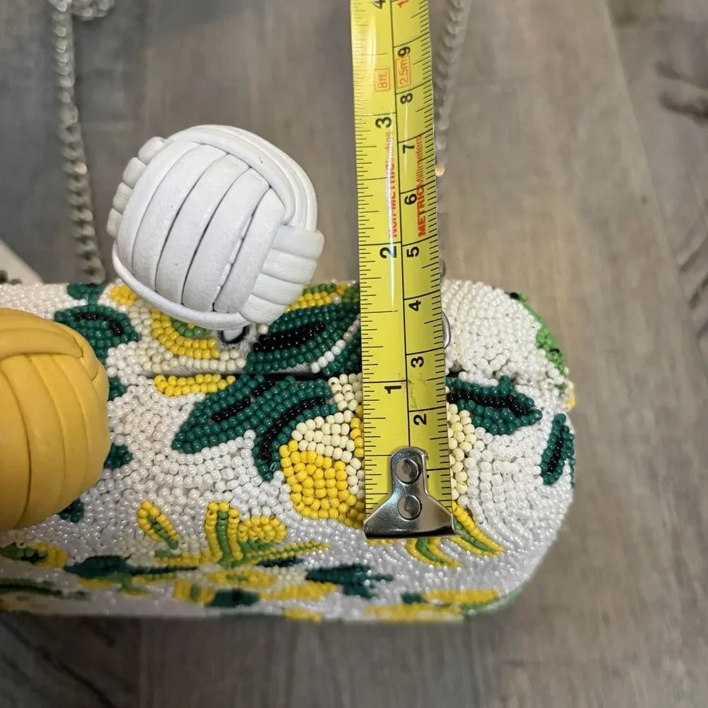 Sam Edelman Annabelle beaded Hard Case Clutch Purse Small Green White Yellow - Picture 6 of 7